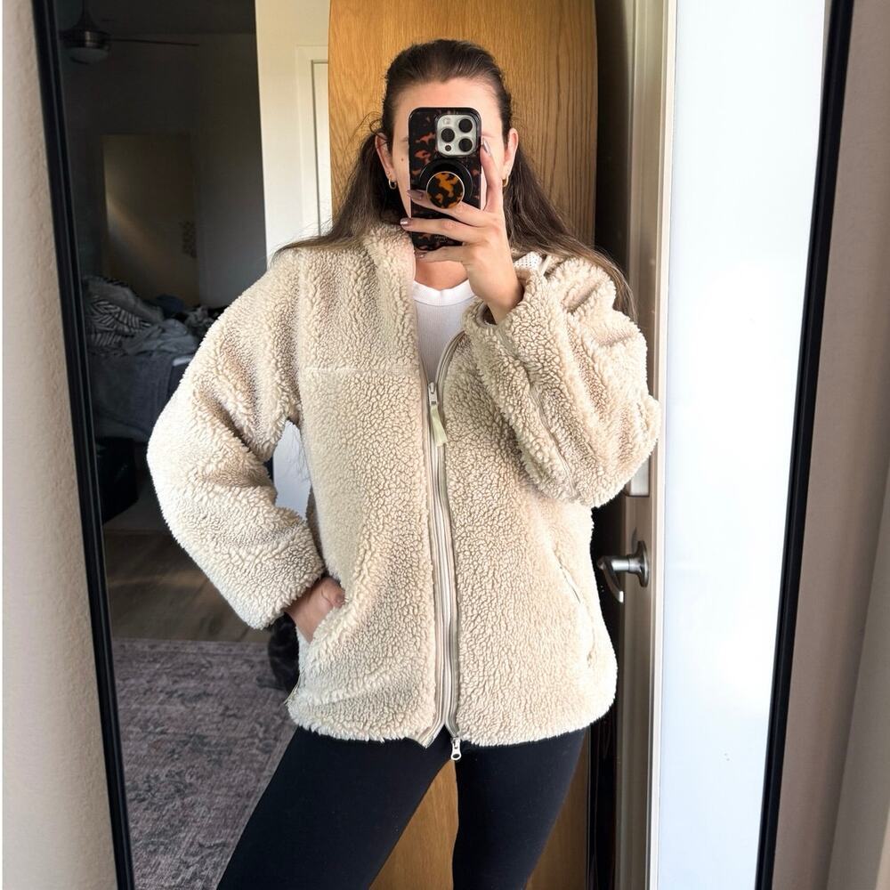 Aritzia Cream Teddy Fleece Zip Jacket